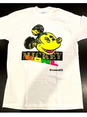 Vintage 90’s NEW Disney Mickey Mouse  Mickey Bowl T-shirt White Neon Women XL